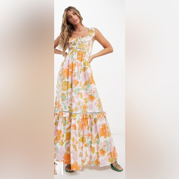 ASOS Curve Dresses & Skirts - ASOS DESIGN curve ruffle maxi sundress featuring a retro floral print - size 16